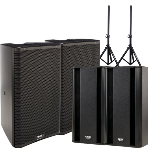 2x Speaker QSC k12.2 2kw 75 active  + 2x Subwoofer QSC 1kw active + 2 Stands